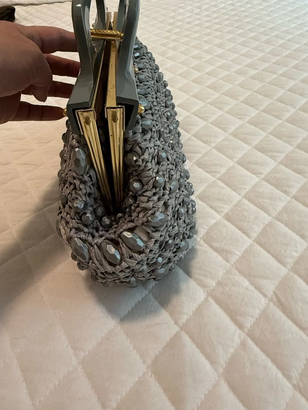 Vintage Handbag made in Italy by Dena of Dallas Blue/ Grayish woven with beads